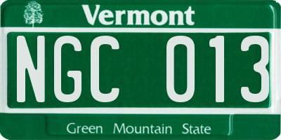 VT license plate NGC013
