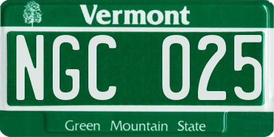 VT license plate NGC025