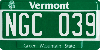 VT license plate NGC039