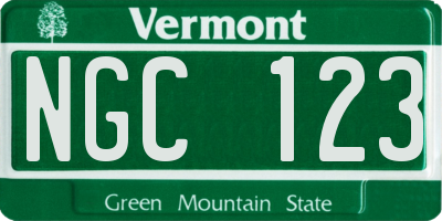 VT license plate NGC123