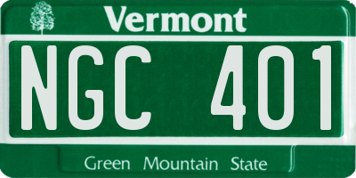 VT license plate NGC401