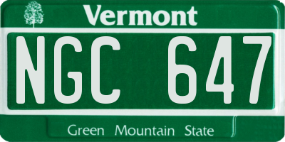 VT license plate NGC647