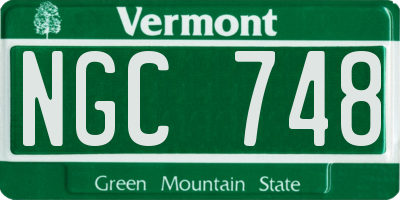 VT license plate NGC748