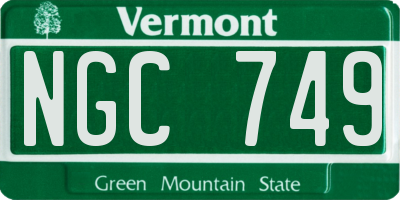 VT license plate NGC749