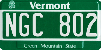 VT license plate NGC802