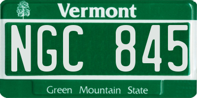 VT license plate NGC845