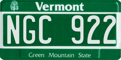 VT license plate NGC922