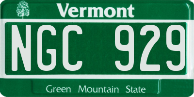 VT license plate NGC929