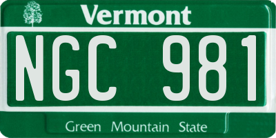 VT license plate NGC981
