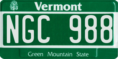 VT license plate NGC988