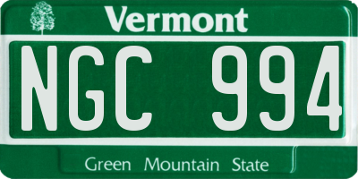 VT license plate NGC994