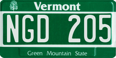 VT license plate NGD205