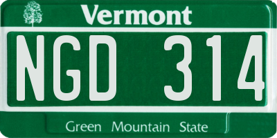VT license plate NGD314