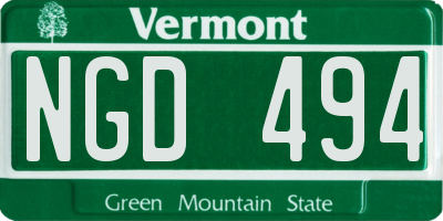 VT license plate NGD494