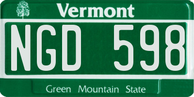VT license plate NGD598