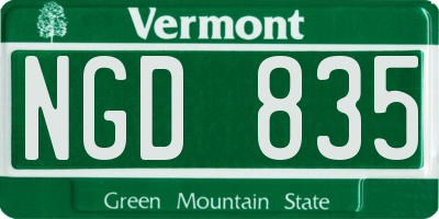 VT license plate NGD835