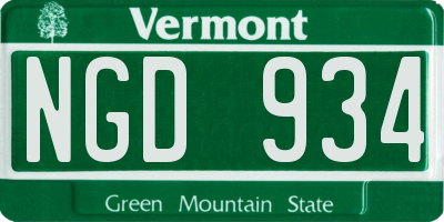 VT license plate NGD934