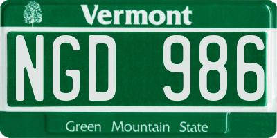 VT license plate NGD986