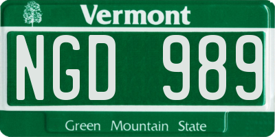 VT license plate NGD989