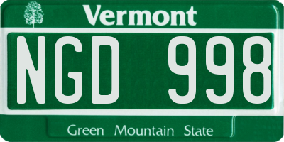 VT license plate NGD998