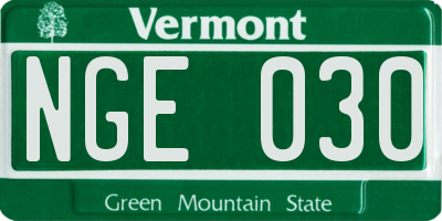 VT license plate NGE030