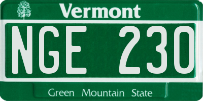 VT license plate NGE230