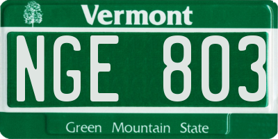 VT license plate NGE803