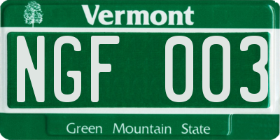 VT license plate NGF003