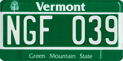 VT license plate NGF039