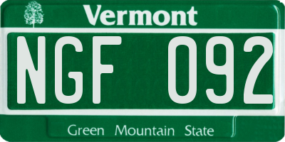 VT license plate NGF092