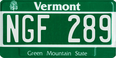 VT license plate NGF289