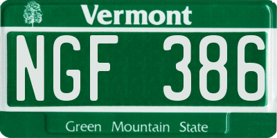 VT license plate NGF386
