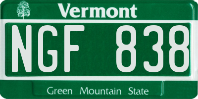 VT license plate NGF838