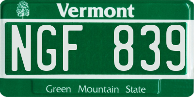 VT license plate NGF839
