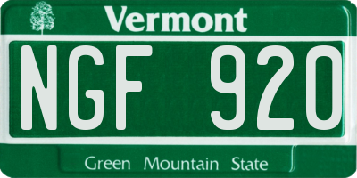 VT license plate NGF920