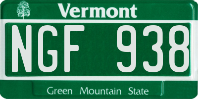 VT license plate NGF938