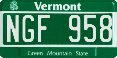 VT license plate NGF958