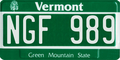 VT license plate NGF989