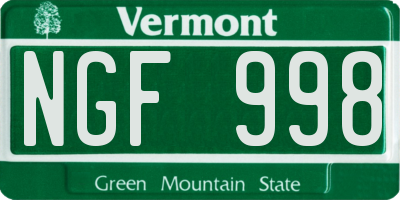 VT license plate NGF998