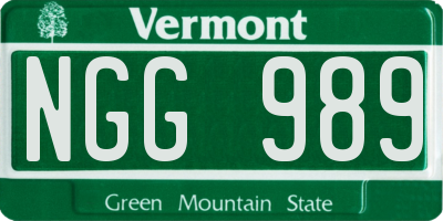 VT license plate NGG989