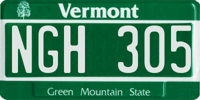 VT license plate NGH305