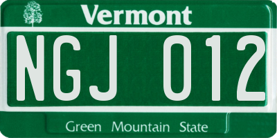VT license plate NGJ012