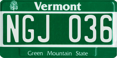 VT license plate NGJ036