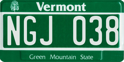 VT license plate NGJ038