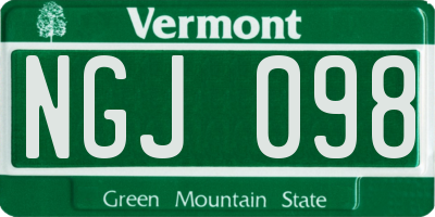 VT license plate NGJ098