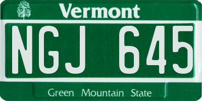 VT license plate NGJ645
