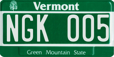 VT license plate NGK005