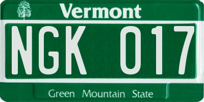 VT license plate NGK017