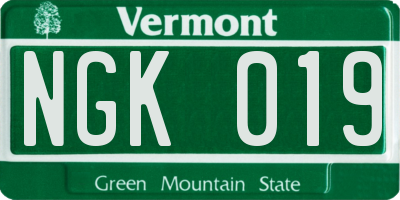 VT license plate NGK019