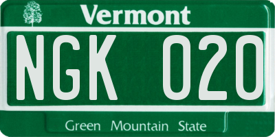 VT license plate NGK020